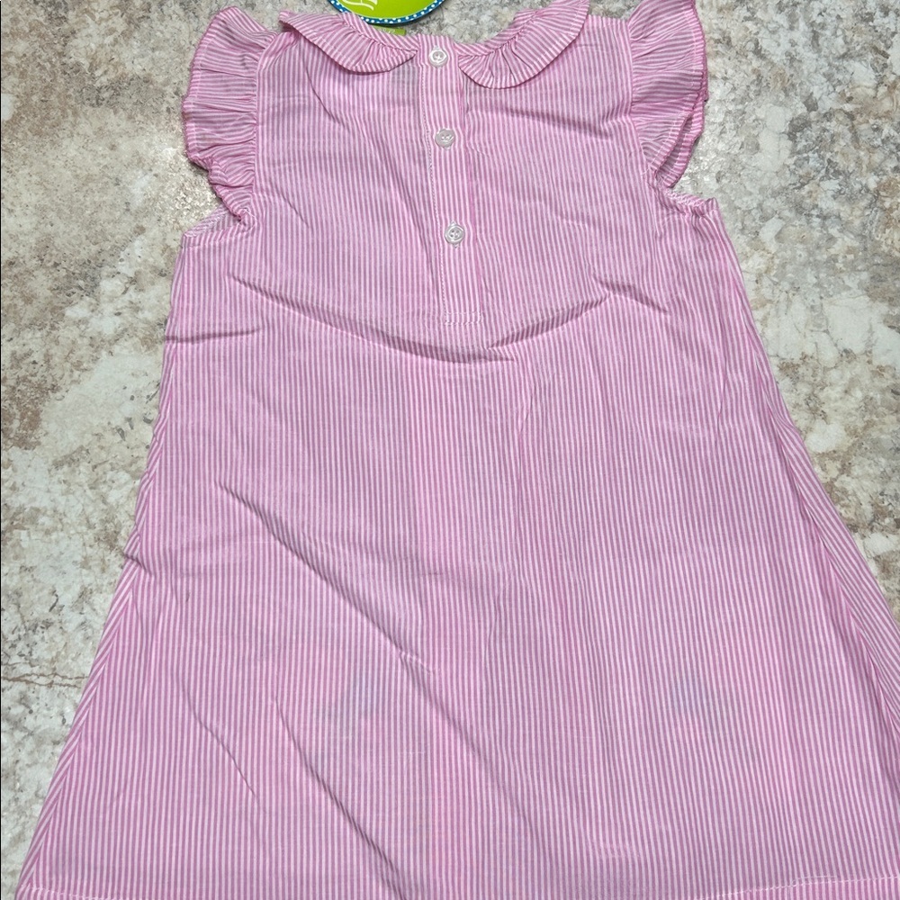Classic Whimsy Pink Striped Dress with Bunny Appliques - Picture 4 of 4